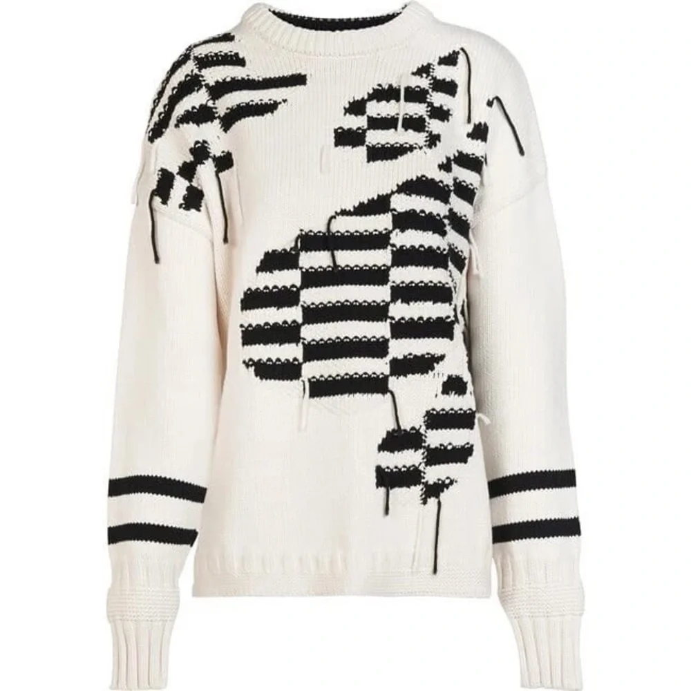 Tanya Taylor Romi Sweater Oversize Fit Black White Checkered Size Medium